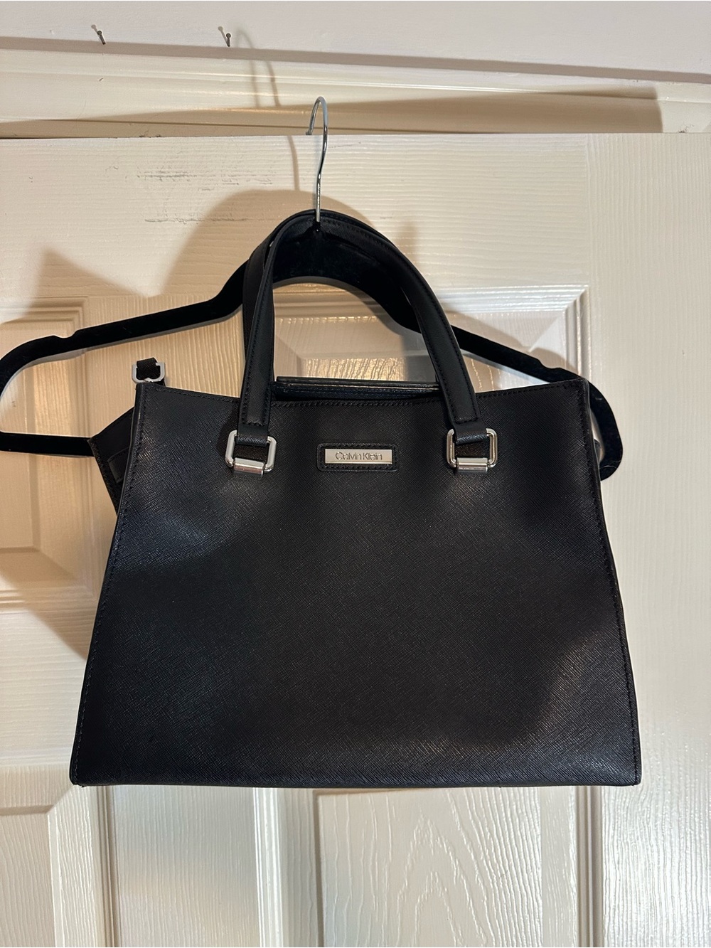 Calvin Klein Black Saffiano-Style Satchel with Shoulder Strap